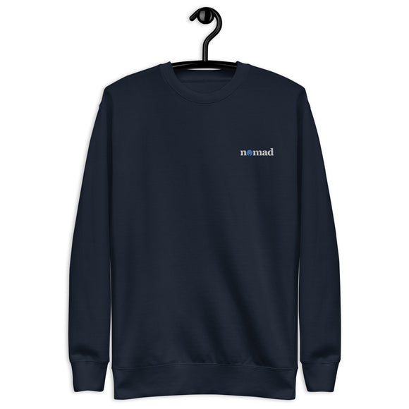 Embroidered White And Blue Nomad Unisex Premium Sweatshirt (Additional Colors Available)